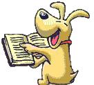 Yellow dog reads